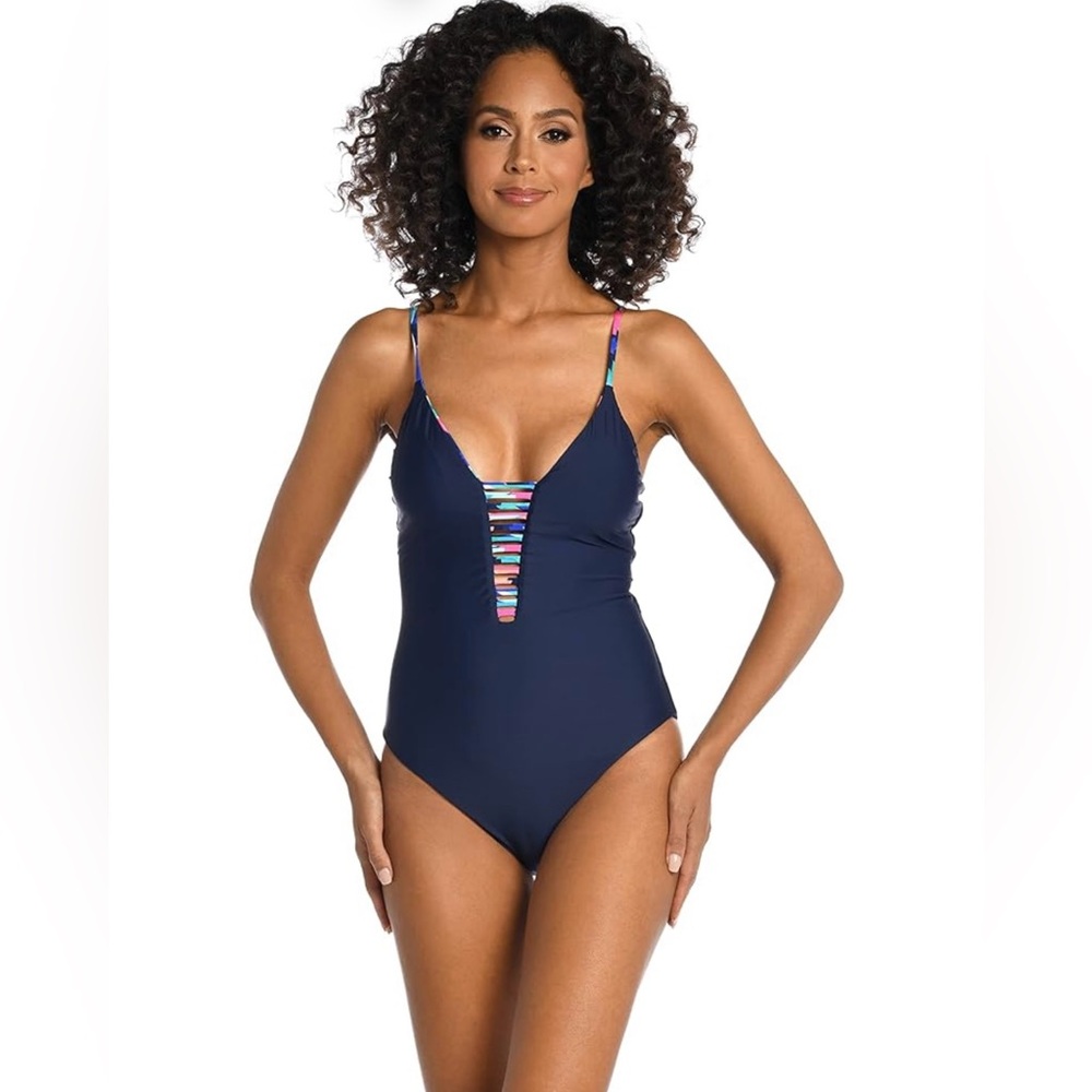 La Blanca Women's One Piece Reversible Swimsuit Plunge Tummy Control Size 10 - Picture 4 of 16